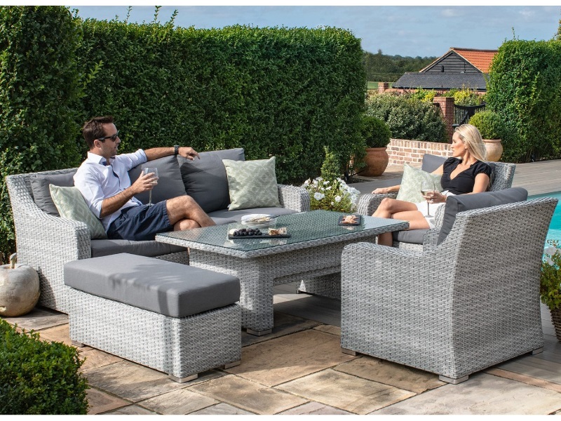 Maze Rattan Ascot 3 Seat Sofa Dining Set With Rising Table Sofa Set at