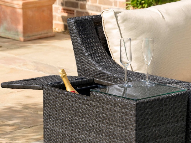 brown rattan ice bucket table