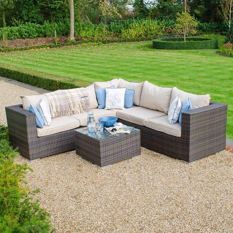 Nova Rattan Chelsea Corner Sofa Set Grey Flat Weave - Sofa Design Ideas