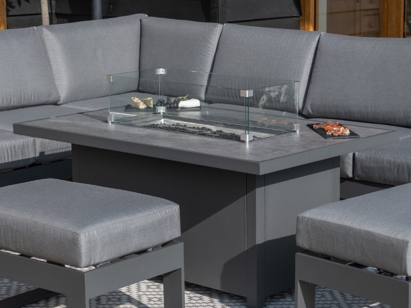 grey rectangle fire pit table