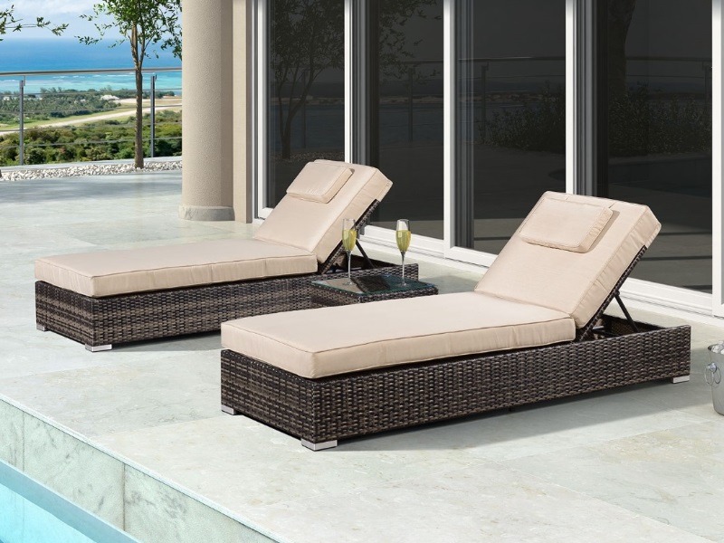 rattan sunlounger brown