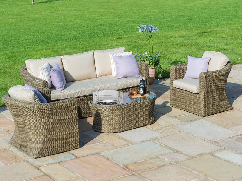 Maze Rattan Winchester 3 Seat Sofa Set with Fire Pit at Gardenman